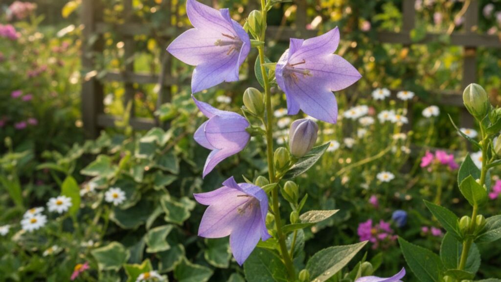 jardim florido com campainha da china