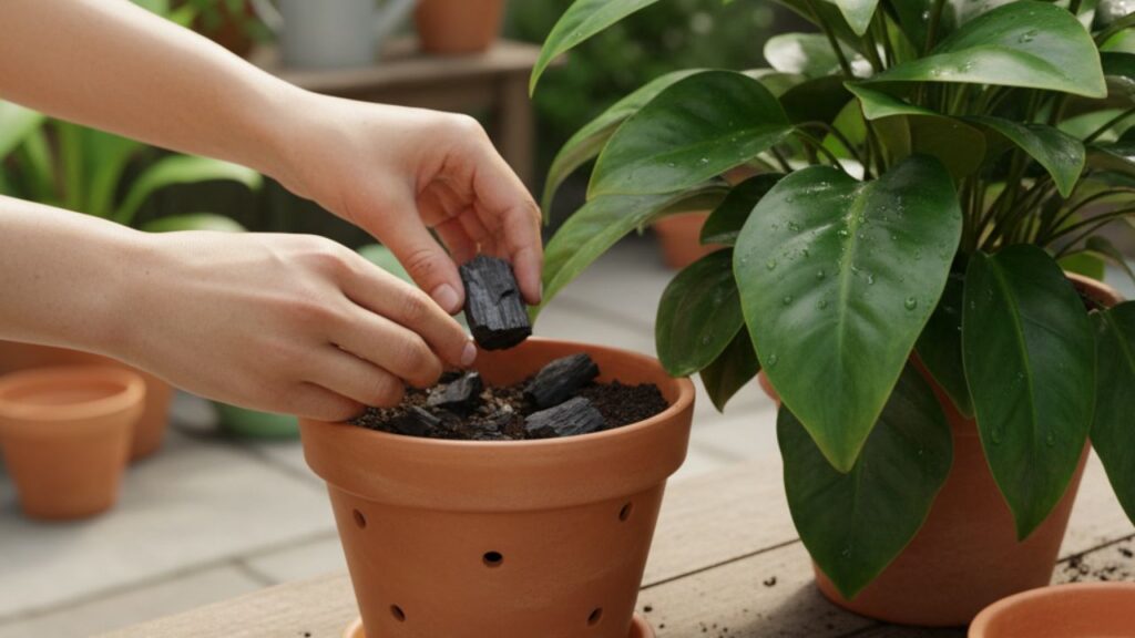 Pode usar carvão direto no vaso ao cultivar plantas ornamentais