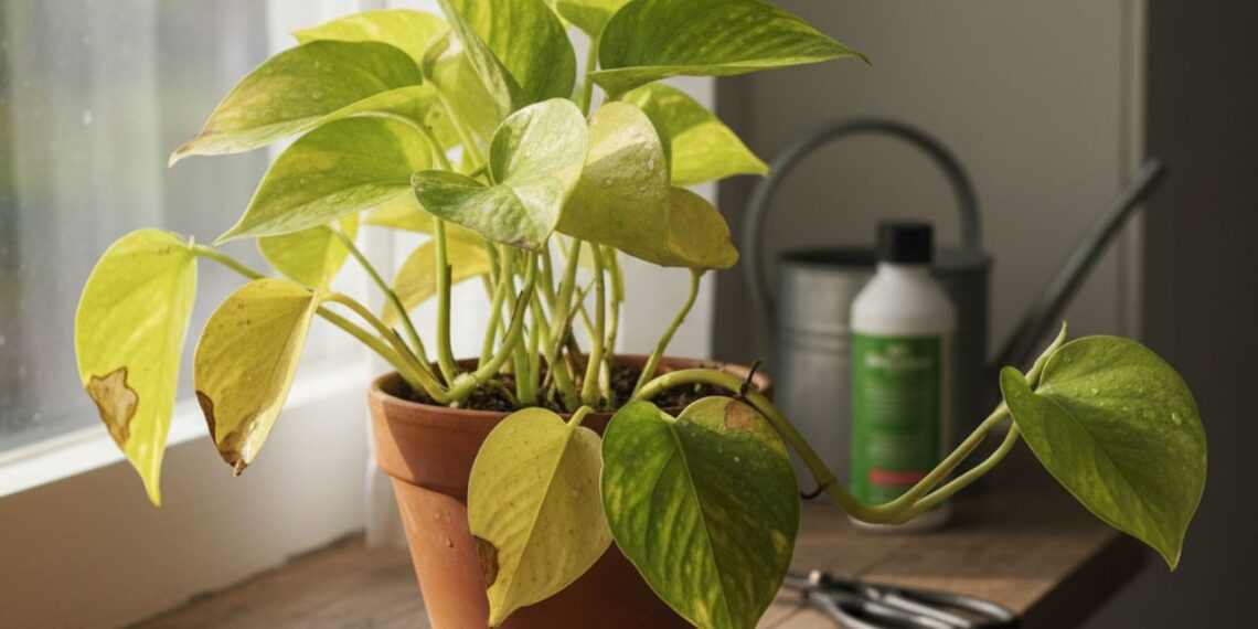 Planta com folhas amareladas