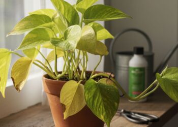 Planta com folhas amareladas